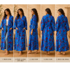Royal Blue Floral Print Long Kimono Robe for Women – Boho Bird Print Maxi Dressing Gown, Belted Free Size Kimono - Image 5