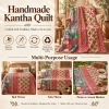 Vintage Handmade Kantha Quilt Pink & Green Floral Recycled Sari Cotton Boho Throw Blanket - Image 4