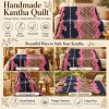 Vintage Navy Blue & Pink Kantha Quilt 60x90 Inches – Handmade Floral Cotton Bedspread Throw - Image 4