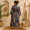 Purple Multicolor Floral Paisley Long Kimono Robe – Boho Printed Maxi Kimono Jacket for Women - Image 2
