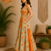 Orange & Cream Floral Maxi Dress – Strapless Smocked Tiered Boho Summer Dress - Image 3