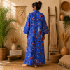 Royal Blue Floral Bird Print Cotton Long Kimono Robe for Women – Boho Maxi Kimono, Free Size with Pockets - Image 2