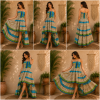 Beige Blue Green Patchwork Maxi Dress – Strapless Smocked Tiered High Low Boho Summer Dress - Image 6