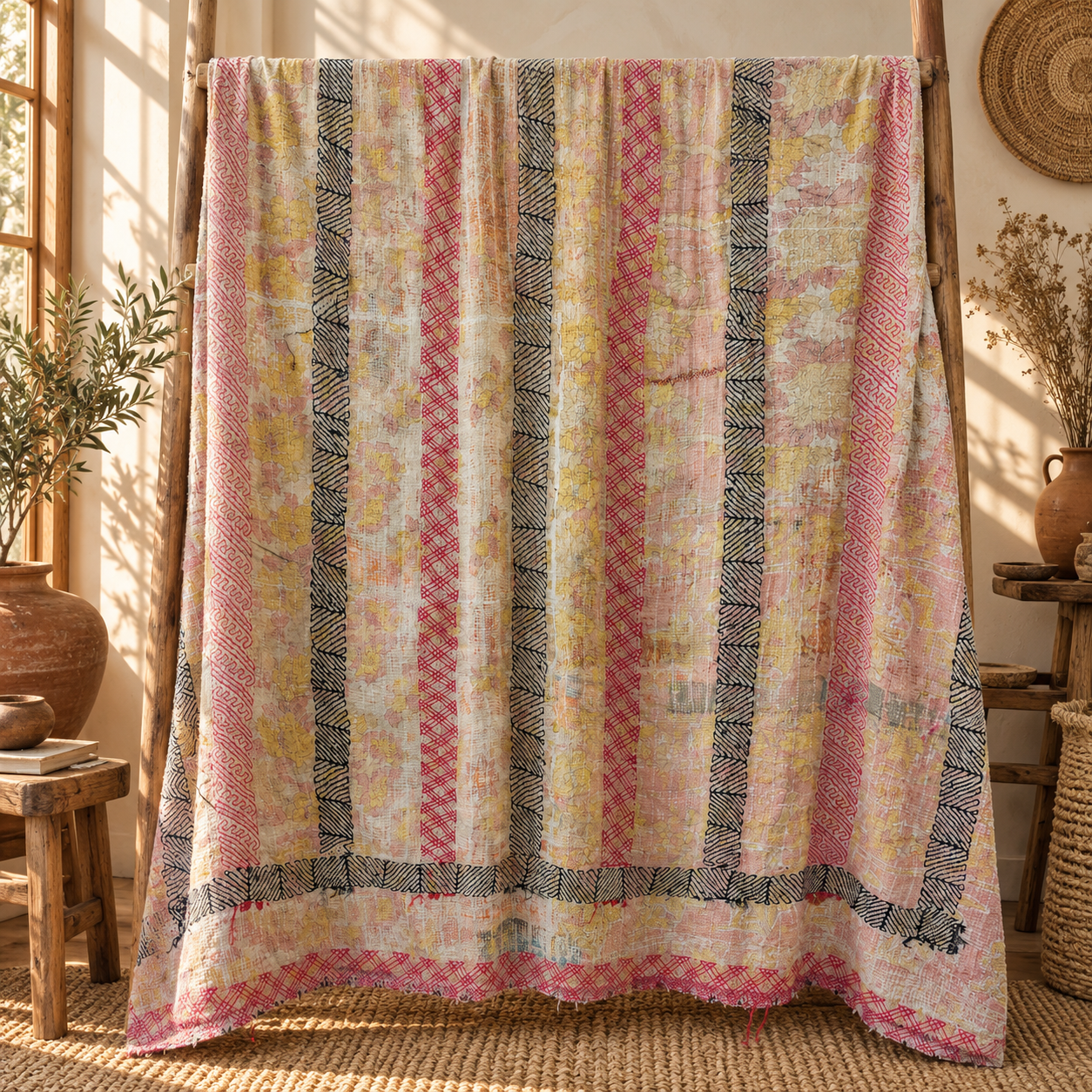 Deep Purple Vintage Kantha Quilt 60 x 90 Inches – Handmade Cotton Bedspread Throw – One of a Kind - Image 5