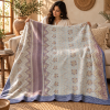 Magenta Pink & Sage Green Vintage Kantha Quilt 60 x 90 Inches – Handmade Floral Cotton Bedspread – One of a Kind - Image 3