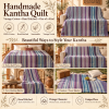 Vintage Kantha Quilt 60x90 Inches – Purple Blue Green Striped Handmade Cotton Bedspread Throw - Image 4