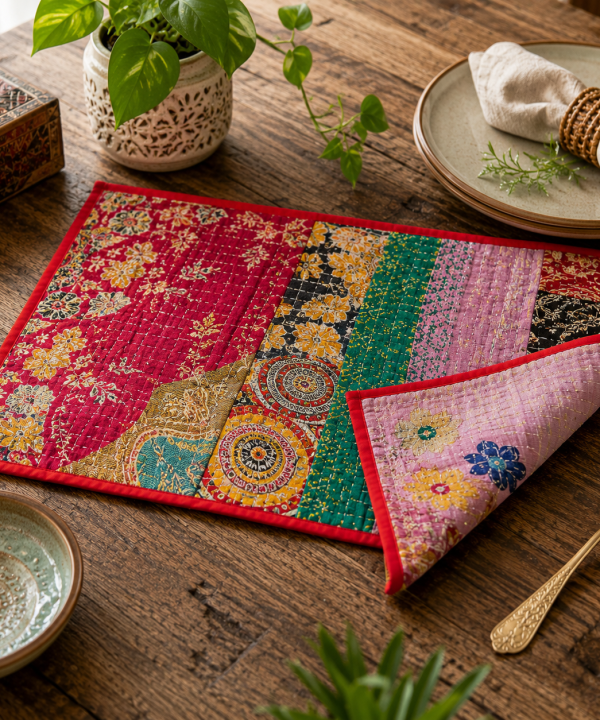 Indian Reversible Kantha Placemat - Set of 2 -Assorted