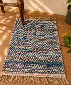 Handmade Cotton Chindi Rag Rug – Assorted Boho Woven & Tufted Floor Mat – Multicolor Recycled Fabric Rug