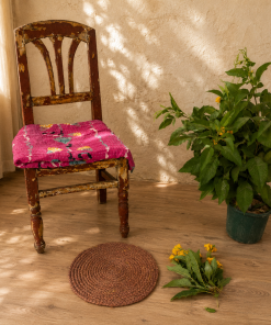 Alternative view of Handmade Round Jute Rug – Assorted Printed & Braided Boho Area Rug – Natural Indian Floor Mat