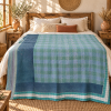 Vintage Blue Green Kantha Quilt 60x90 Inches – Hand Stitched Cotton Plaid Bedspread, Boho Throw Blanket - Image 2