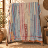 Vintage Pastel Blue Pink Kantha Quilt 60x90 Inches – Hand Stitched Cotton Boho Bedspread Throw - Image 5