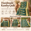 Vintage Green Kantha Quilt – Handmade Recycled Sari Cotton Bed Throw, Floral Boho Blanket MN-VKQ-TW-1343 - Image 4