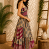 Beige Magenta & Black Patchwork Maxi Dress – Strapless Smocked Tiered Boho Printed Summer Dress - Image 4
