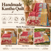 Vintage Red Kantha Quilt – Handmade Recycled Sari Cotton Patchwork Bedspread Boho Throw, MN-VKQ-TW-1344 - Image 4
