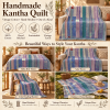 Vintage Blue Purple Kantha Quilt 60x90 Inches – Hand Stitched Cotton Boho Bedspread Throw - Image 4