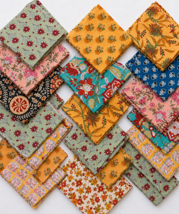 Alternative view of 20 Pcs Cotton Napkins 16x16 Inches – Floral Block Print Cloth Dinner Napkins – Multicolor Assorted Table Napkin Set
