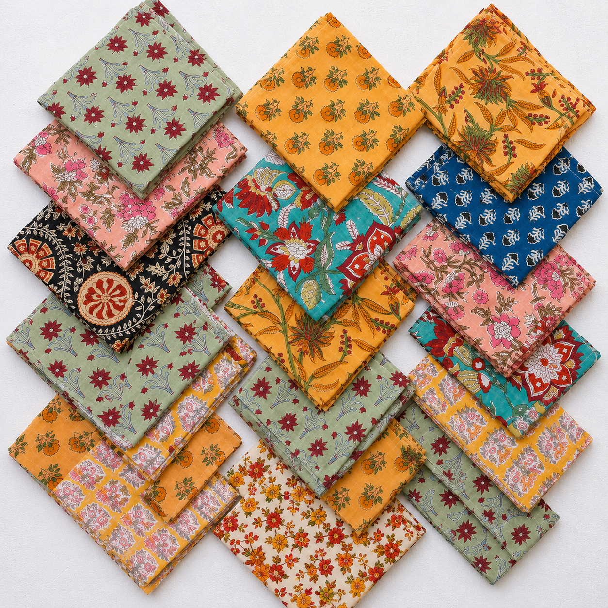 20 Pcs Cotton Napkins 16x16 Inches – Floral Block Print Cloth Dinner Napkins – Multicolor Assorted Table Napkin Set - Image 3