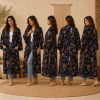 Black Floral Bird Print Cotton Long Kimono Robe for Women – Boho Maxi Kimono Jacket, Free Size Open Front Cover Up - Image 6