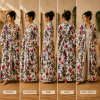 White Floral Bird Print Cotton Long Kimono Robe for Women – Boho Maxi Kimono, Free Size Belted Dressing Gown - Image 5
