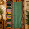 Green Vintage Kantha Curtain – Handmade Cotton Patchwork Boho Indian Window Door Curtain – 1 Pc - Image 4