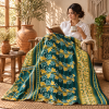 Vintage Green Kantha Quilt – Handmade Recycled Sari Cotton Bed Throw, Floral Boho Blanket MN-VKQ-TW-1343 - Image 3