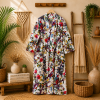 White Floral Bird Print Cotton Long Kimono Robe for Women – Boho Maxi Kimono, Free Size Belted Dressing Gown - Image 3