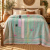 Aqua Mint Green Vintage Kantha Quilt 60 x 90 Inches – Handmade Cotton Patchwork Bedspread – One of a Kind - Image 2