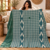 Vintage Green Plaid Kantha Quilt – Hand Stitched Cotton Indian Throw 60 x 90 Inches - Image 3