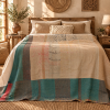 Teal Green & Beige Vintage Kantha Quilt 60 x 90 Inches – Handmade Cotton Patchwork Bedspread – One of a Kind - Image 2