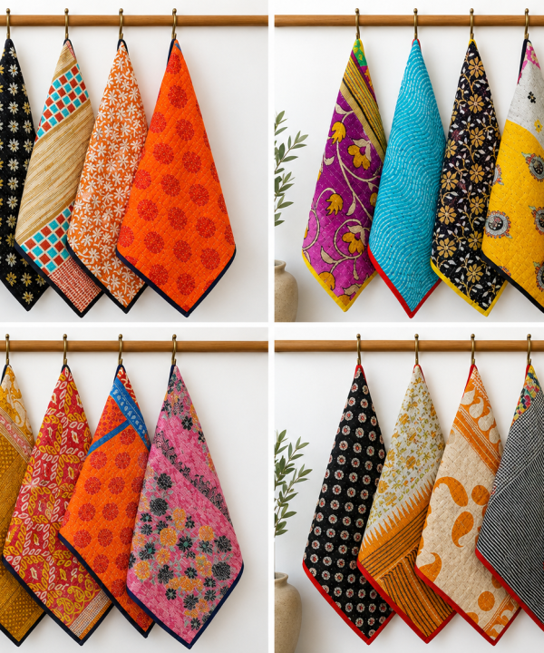 Alternative view of 20 Pcs Vintage Kantha Cotton Napkins 16x16 Inches – Handmade Patchwork Cloth Dinner Napkins – Multicolor Assorted Set