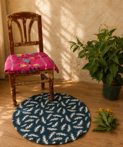 Alternative view of Handmade Round Jute Rug – Assorted Printed & Braided Boho Area Rug – Natural Indian Floor Mat