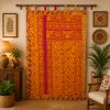 Orange Vintage Kantha Curtain – Handmade Cotton Patchwork Boho Indian Window Door Curtain – 1 Pc - Image 2