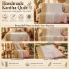 Vintage Ivory & Mustard Kantha Quilt 60x90 Inches – Hand Stitched Cotton Boho Throw - Image 4