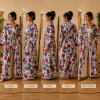 White Pink Floral Bird Print Cotton Long Kimono Robe for Women – Boho Maxi Kimono, Free Size Belted Dressing Gown - Image 5