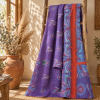 Vintage Handmade Kantha Quilt Blue & Mustard Floral Recycled Sari Cotton Boho Throw Blanket - Image 5