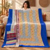Vintage Kantha Quilt Blue Grey Mustard Cotton Throw – Handmade Indian Bedspread 60 x 90 Inches - Image 3
