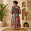 Pink Multicolor Floral Paisley Long Kimono Robe – Boho Printed Maxi Kimono Jacket for Women - Image 2