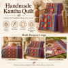 Vintage Handmade Kantha Quilt – Red Floral Recycled Sari Throw, Reversible Indian Bedspread & Boho Blanket - Image 3