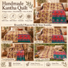 Vintage Beige Red & Green Kantha Quilt 60x90 Inches – Handmade Floral Cotton Bedspread Throw - Image 4
