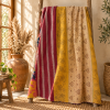Vintage Handmade Kantha Quilt – Teal Blue & Burgundy Floral Recycled Sari Throw, Reversible Indian Bedspread - Image 5