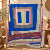 Vintage Kantha Quilt Blue Grey Mustard Cotton Throw – Handmade Indian Bedspread 60 x 90 Inches - Image 5