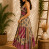 Beige Magenta & Black Patchwork Maxi Dress – Strapless Smocked Tiered Boho Printed Summer Dress - Image 3