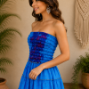 Royal Blue & Purple Maxi Dress – Strapless Smocked Tiered High Low Boho Summer Dress - Image 4