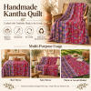 Vintage Pink Kantha Quilt – Handmade Floral Recycled Sari Cotton Bedspread Boho Throw, MN-VKQ-TW-1345 - Image 4