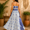 White & Royal Blue Floral Maxi Dress – Strapless Smocked Tiered Boho Summer Dress - Image 2