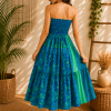 Royal Blue & Green Floral Maxi Dress – Strapless Smocked Boho Tiered Summer Dress - Image 2