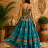 Turquoise Blue & Brown Printed Maxi Dress – Strapless Smocked Tiered Boho Summer Dress - Image 2