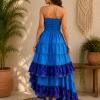Royal Blue & Purple Maxi Dress – Strapless Smocked Tiered High Low Boho Summer Dress - Image 2