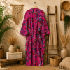 Hot Pink Floral Bird Print Cotton Long Kimono Robe for Women – Boho Maxi Kimono Jacket, Free Size with Pockets - Image 4