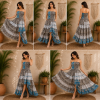 Grey Blue Patchwork Maxi Dress – Strapless Smocked Tiered High Low Boho Summer Dress - Image 6